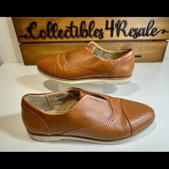 Time & Tru Women’s Oxford Slip On Loafer Leather Brown Cognac Slip On Shoes Sz 8 - Picture 2 of 11